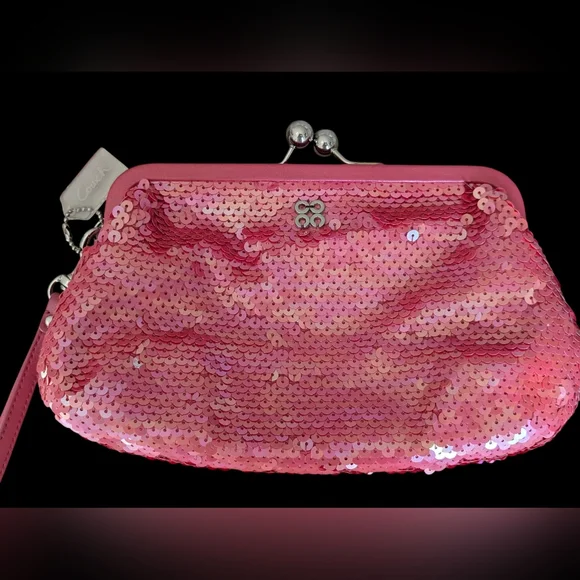 Coach Raspberry Pink Sequin Kisslock Clutch - Limited Edition
